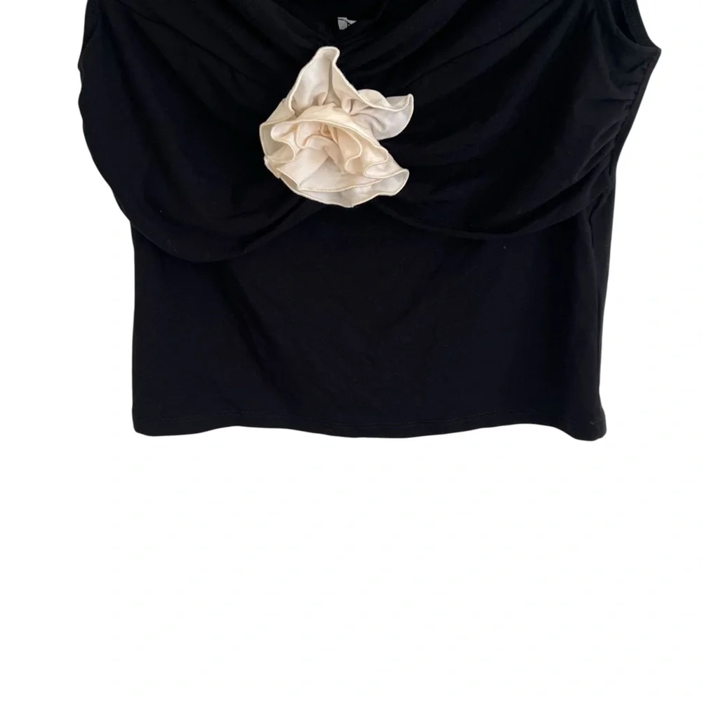 Reformation Black Emerald Knit Top with Floral Applique NWT Large - Picture 5 of 11